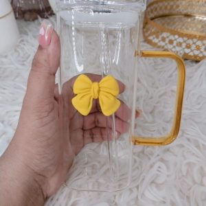 Cute With Lids and Handle Bow Straw Cup Transparent