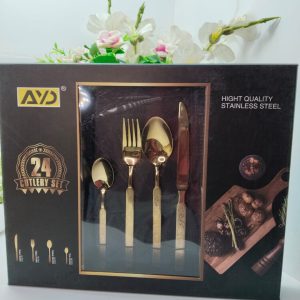 AYD Premium 24-Piece Hammered Golden Cutlery Set – Luxury Stainless Steel Flatware Set for 6 Persons